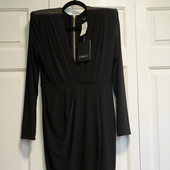 Zhivago Padded Shoulder Gold Accented Dress - Picture 10 of 15